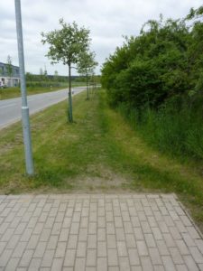 Pfad in Richtung Kiebitzweg, hier soll der Fußweg entstehen.